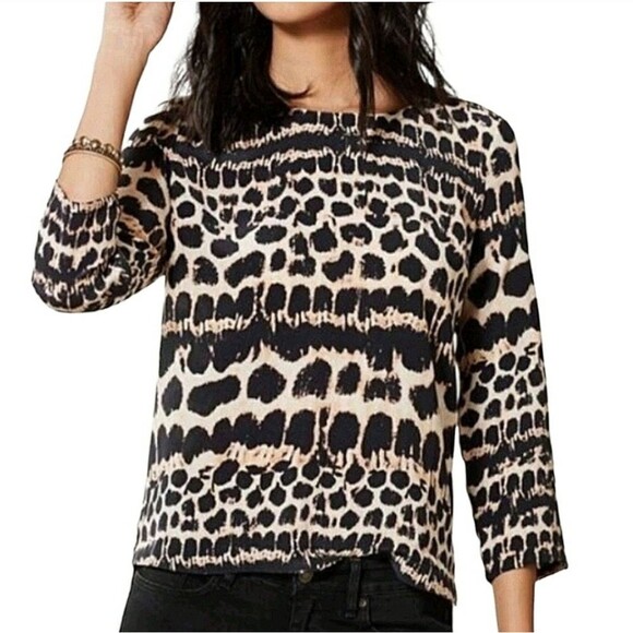 Maeve Anthropologie Linosa Silk Top/Blouse Women's Size X-Small Animal Print - Picture 2 of 9